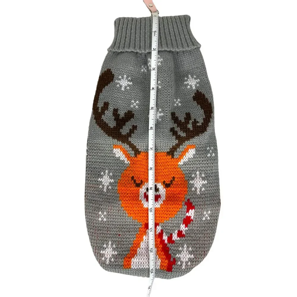 Knitted Dog Sweater Reindeer and Snowflake Christmas Print Size XL